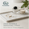 Nuvyelle™ Aria White Marble Serving Tray, Minimalist Coffee Table Decor Tray, Luxury Kitchen Counter Organizer, Modern Dessert Display Plate