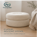 Nuvyelle™ Cloud Accent Stool, Modern Minimalist Ottoman Chair, Soft Bouclé Footrest, Small Space Living Room Furniture, Luxury Home Decor Seat