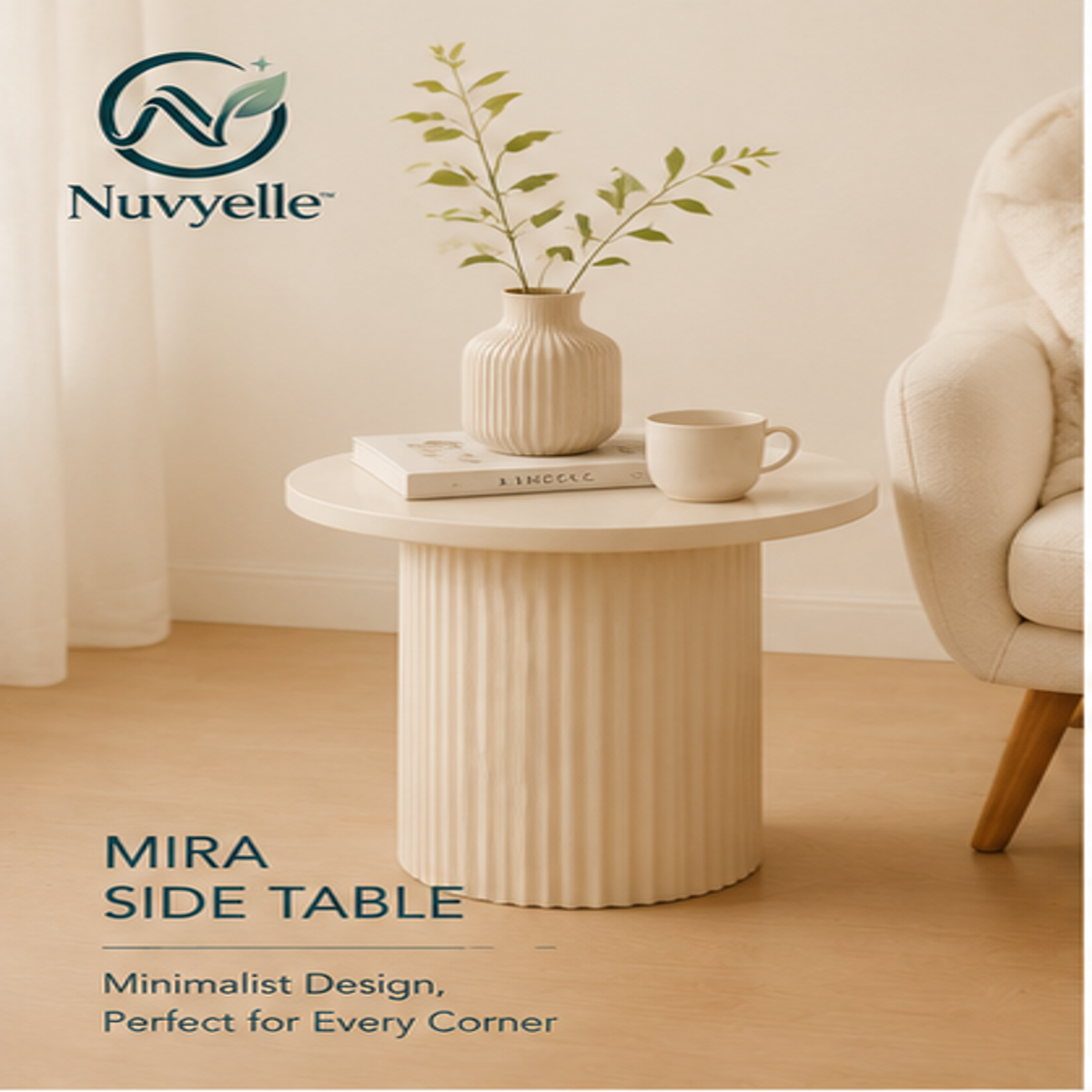 Nuvyelle™ Mira Round Side Table, Minimalist Bedroom Nightstand, Modern Accent Furniture, Small Coffee Table for Apartment Living Room Decor