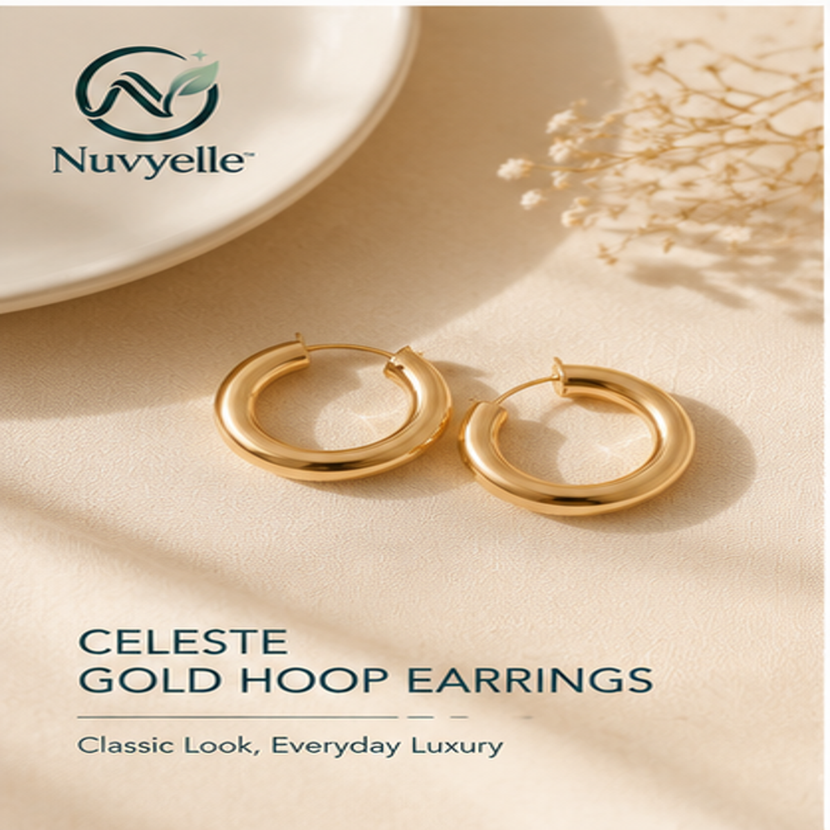 Nuvyelle™ Celeste Gold Hoop Earrings, Minimalist Lightweight Jewelry, Modern Classic Earrings for Women, Everyday Luxury Fashion Accessories