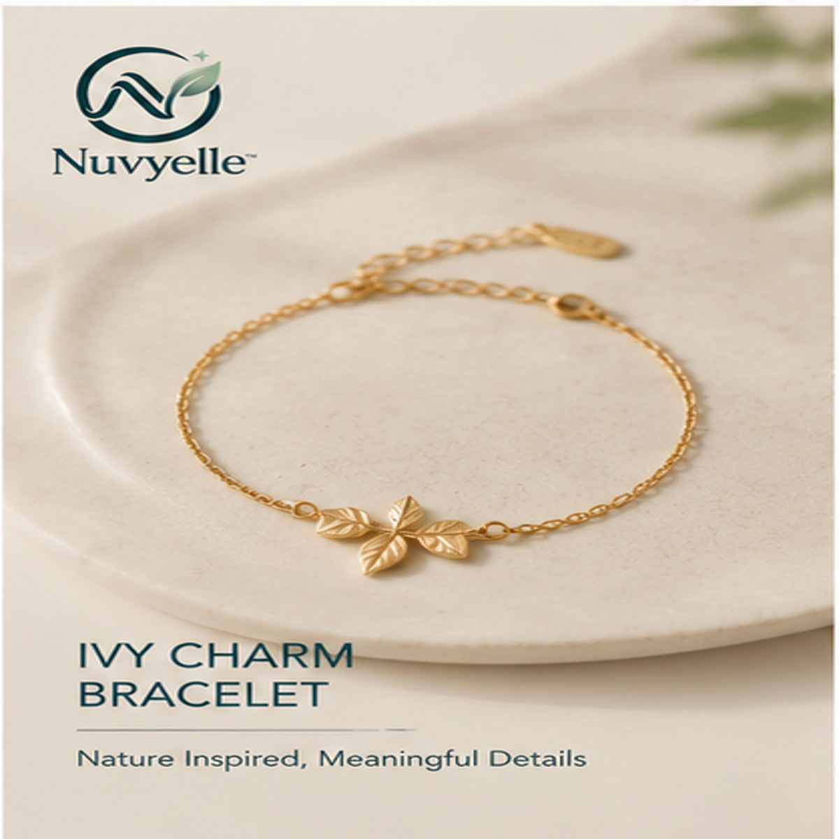 Nuvyelle™ Ivy Leaf Charm Bracelet, Minimalist Gold Bracelet Jewelry, Nature Inspired Women’s Accessories, Elegant Everyday Gift Bracelet