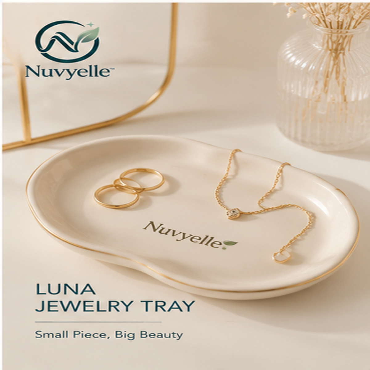 Nuvyelle™ Luna Ceramic Jewelry Tray, Minimalist Trinket Dish, Luxury Vanity Organizer, Ring Necklace Storage Plate, Modern Bedroom Decor Accent